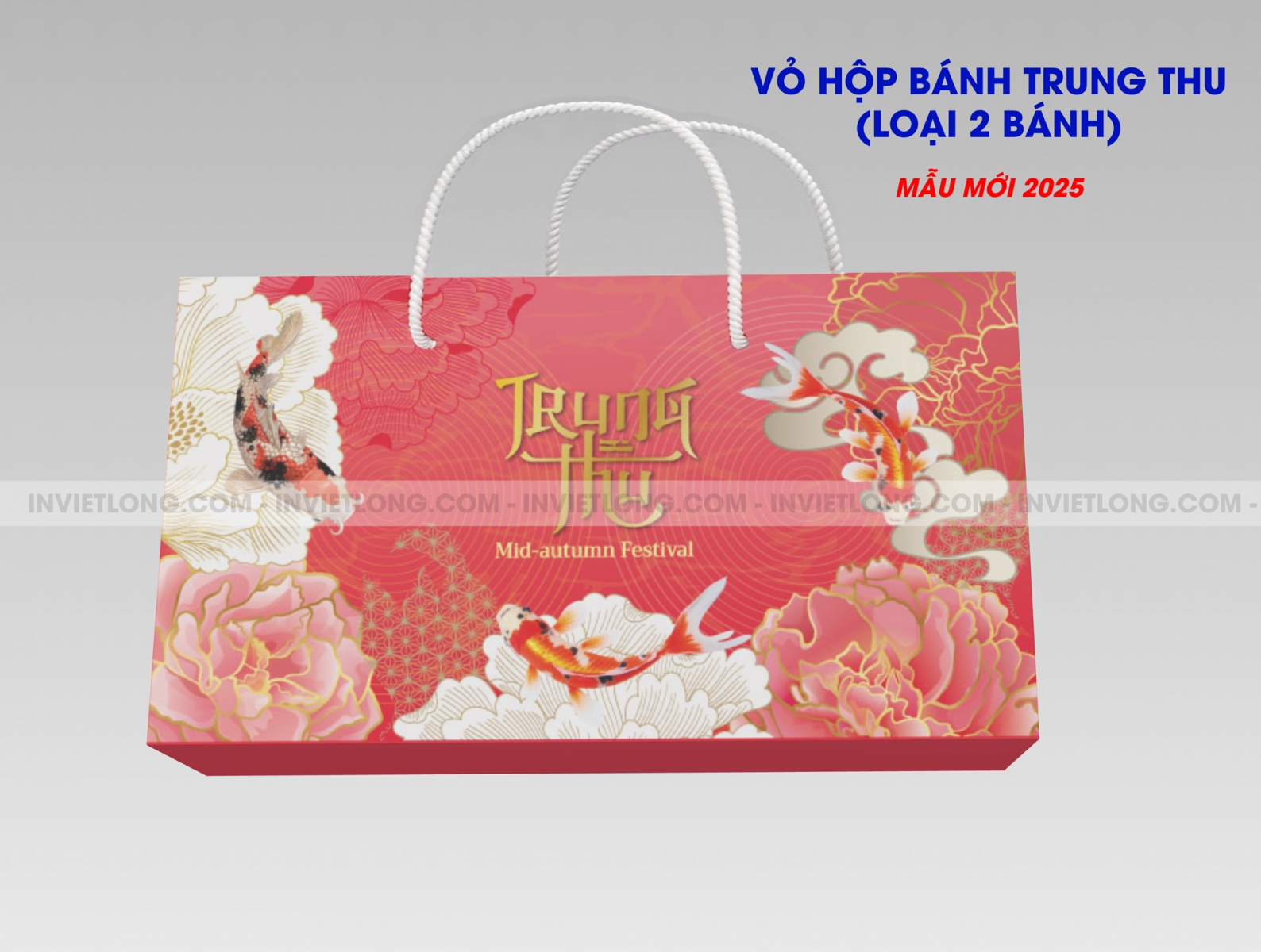 Mẫu hộp trung thu 2 bánh 2025 đỏ truyền thống