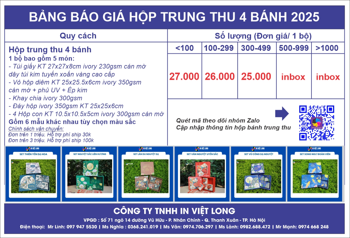 Bảng báo giá hộp bánh trung thu 4 bánh 2025