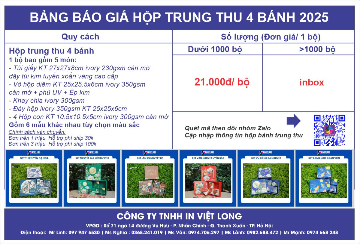 Bảng báo giá vỏ hộp bánh trung thu cập nhập