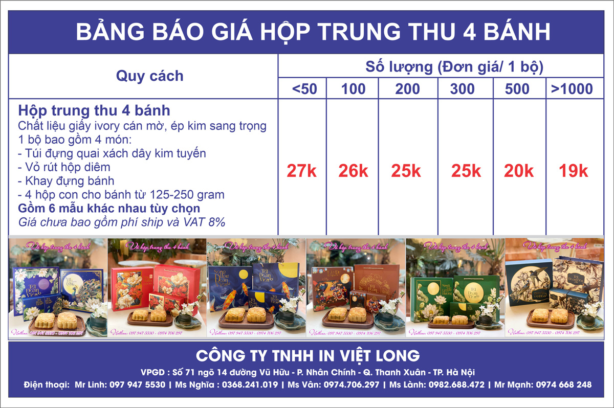 Bảng giá in hộp trung thu 4 bánh