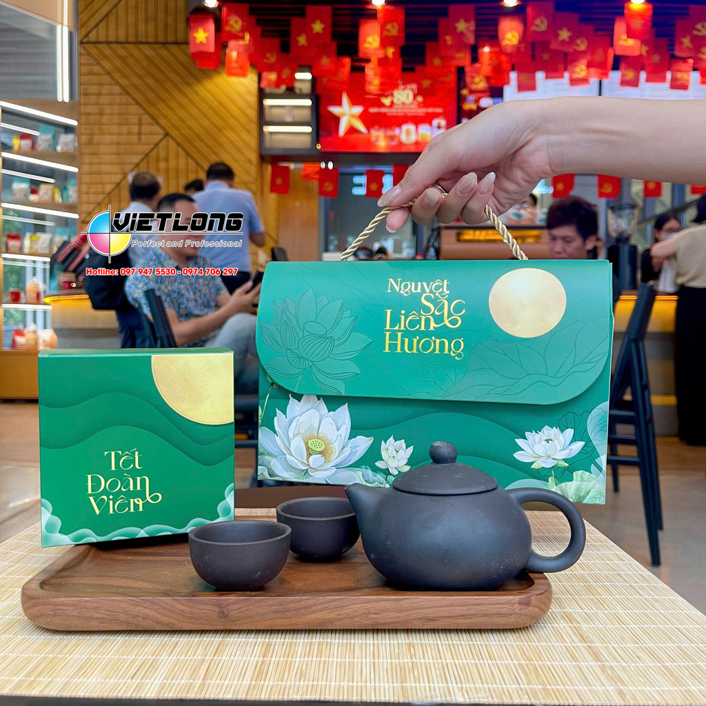 Vỏ hộp bánh trung thu 2 bánh 2025 Sen xanh lá