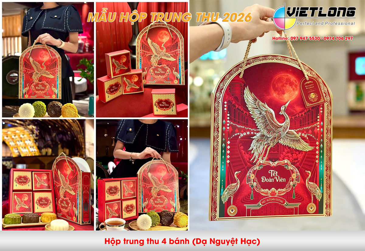 Mẫu vỏ hộp bánh trung thu 4 bánh 2026 Dạ Nguyệt Hạc