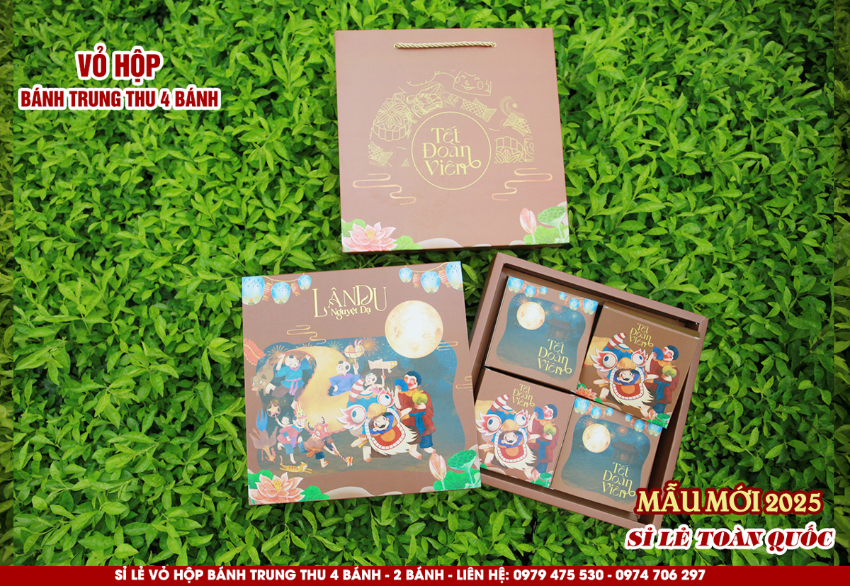 Mẫu vỏ hộp trung thu 2025 màu nâu 