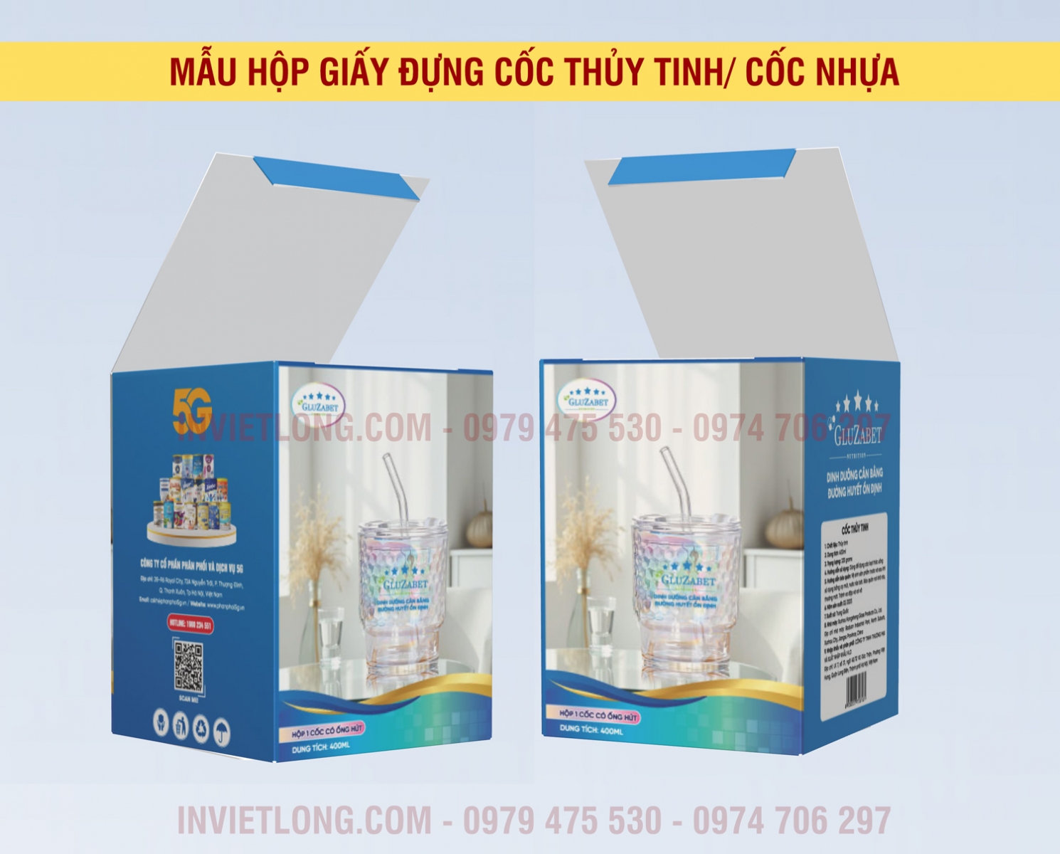 Mẫu vỏ hộp giấy đựng cốc thủy tinh