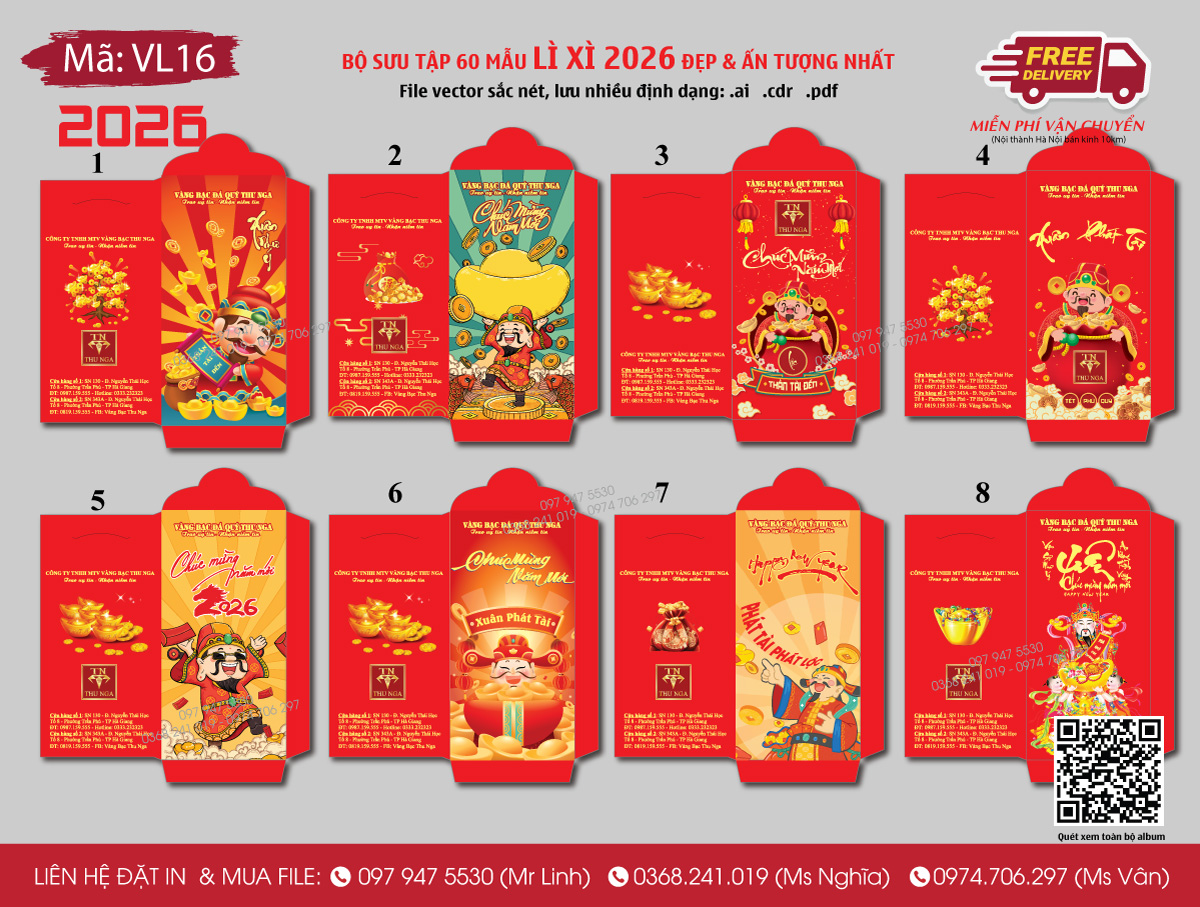 Mẫu lì xì Thần Tài 2026 cho cửa hàng vàng bạc trang sức