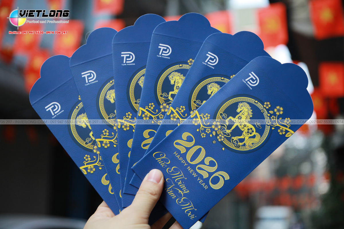 Bao lì xì 2026 màu xanh logo