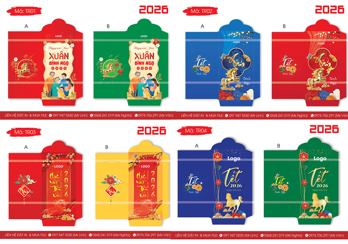 Mẫu bao lì xì Tết 2026 đẹp ấn tượng