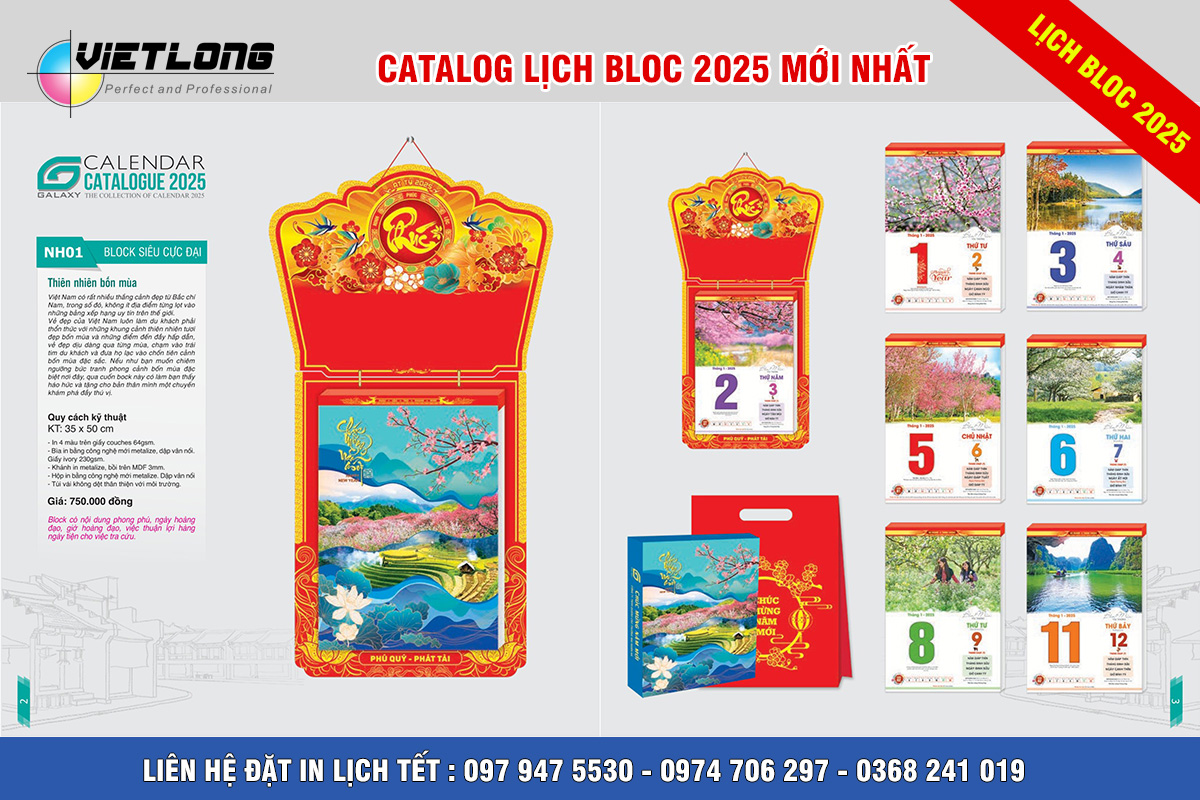 Mẫu lịch Tết Bloc 2025 cỡ lớn nhất