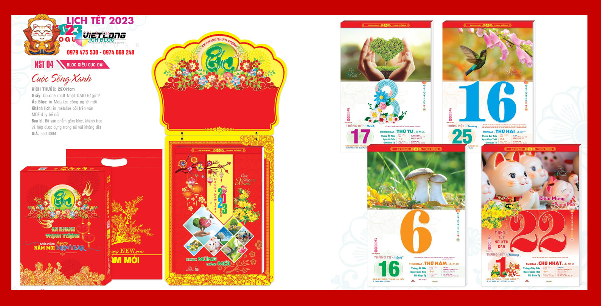 Lịch Bloc 2023 cỡ 29x41cm siêu cực đại - Chủ đề cuộc sống xanh