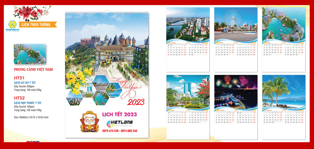 Mẫu lịch Tết 2023 chủ đề phong cảnh Việt Nam
