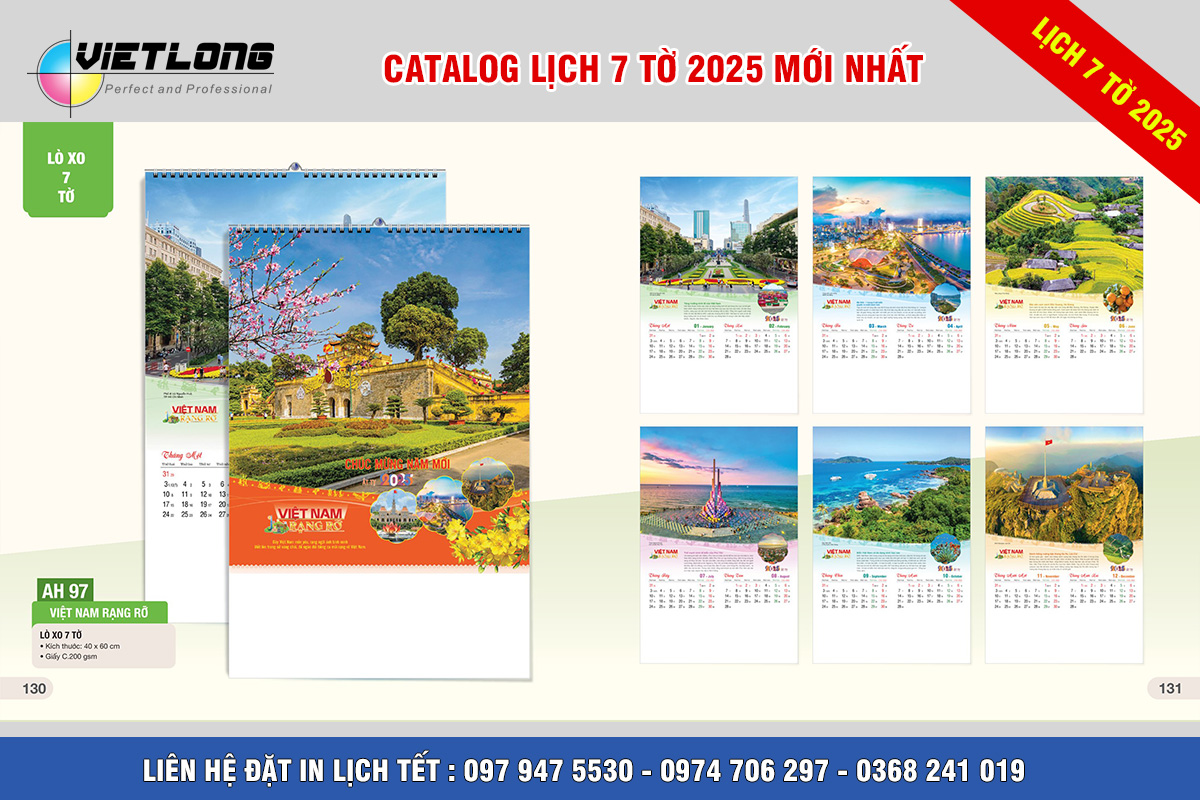 Mẫu lịch 7 tờ 2025 treo tường AH97 Việt Nam rạng rỡ