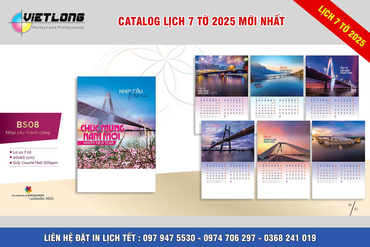 Mẫu lịch 2025 chủ đề cầu đường, xây dựng, thành công