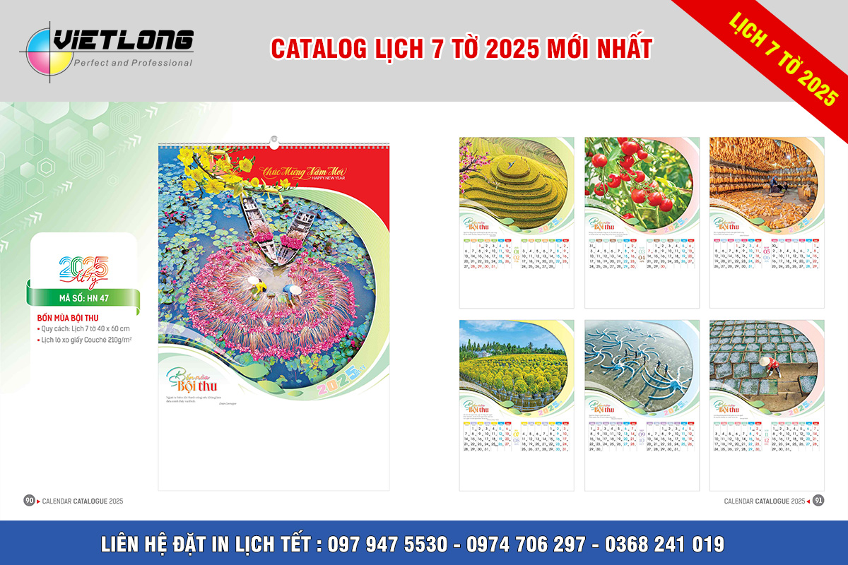 Mẫu lịch 7 tờ 2025 bốn mùa bội thu