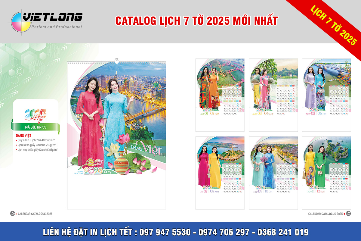mẫu lịch 2025 đẹp chủ đề dáng việt
