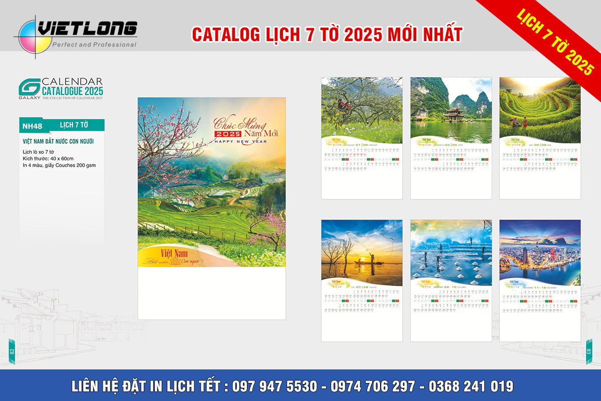220+ mẫu lịch 7 tờ treo tường 2025 Xuân Ất Tỵ mới nhất