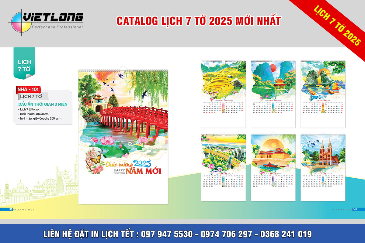 mẫu lịch Tết 7 tờ 2025 3 miền