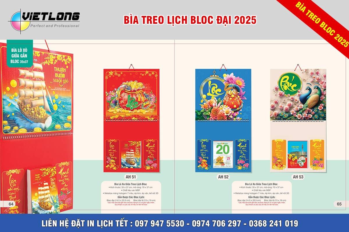 In lịch treo tường lò xo gắn bloc 2025