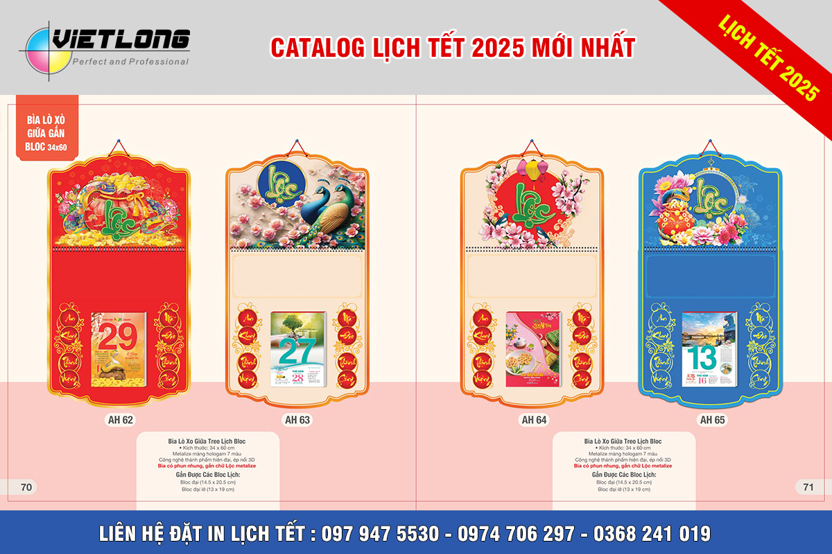 In lịch Tết bìa lò xo giữa gắn bloc đại 2025