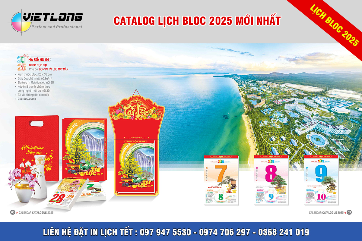 Mẫu lịch Bloc 2025 siêu đại 25x35cm mã HN04