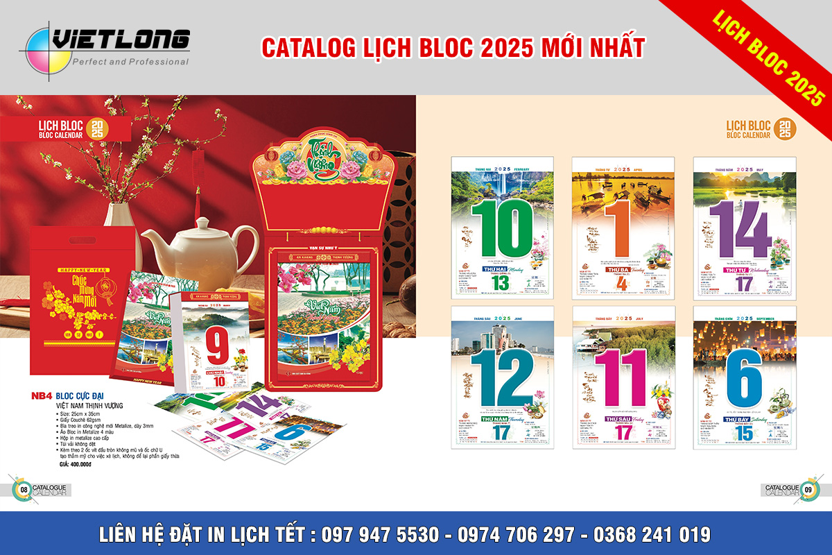Mẫu lịch Bloc 2025 siêu đại 25x35cm mã NB04
