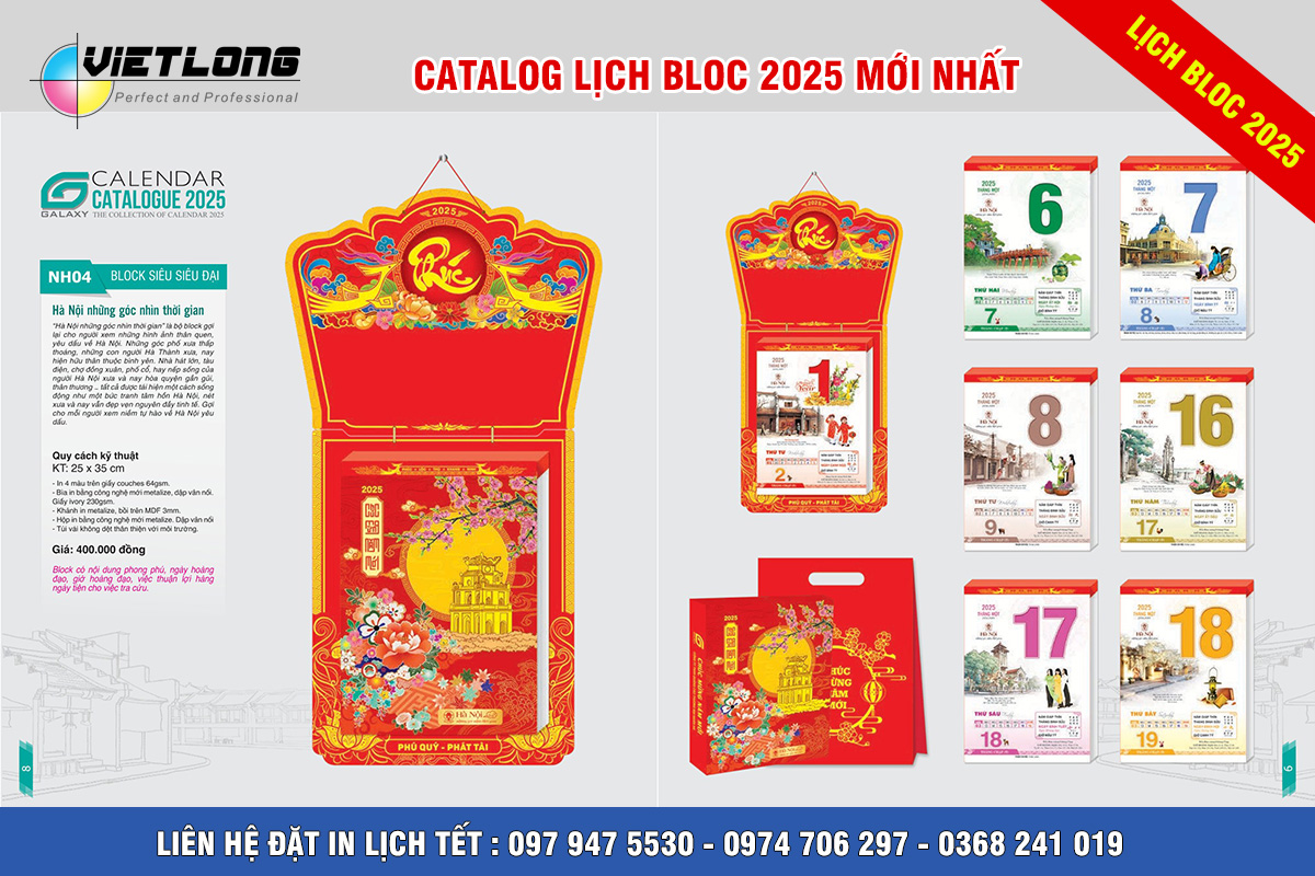 Mẫu lịch Bloc 2025 siêu đại 25x35cm mã NH04