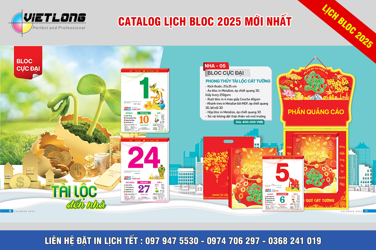 Mẫu lịch Bloc 2025 siêu đại 25x35cm mã NH05