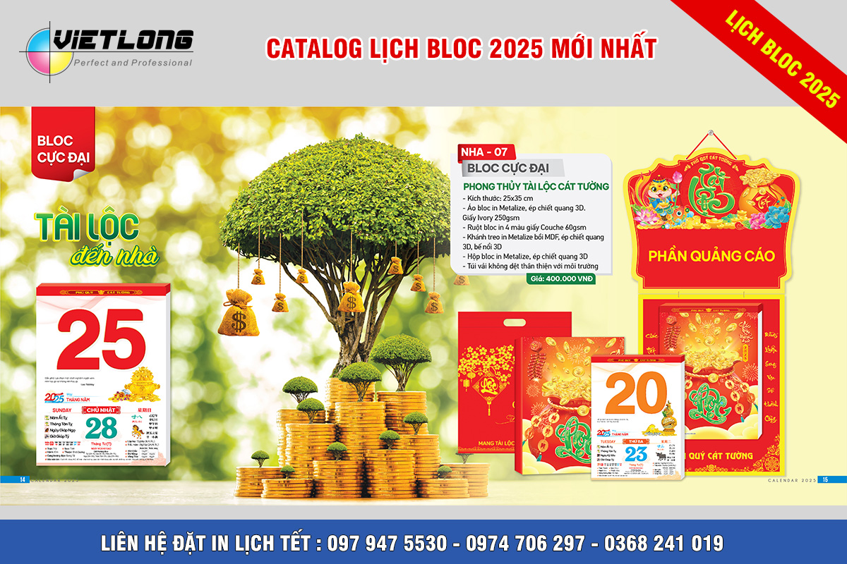Mẫu lịch Bloc 2025 siêu đại 25x35cm mã NH07