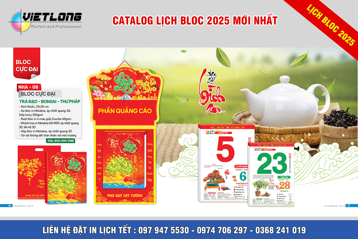 Mẫu lịch Bloc 2025 siêu đại 25x35cm mã NH08