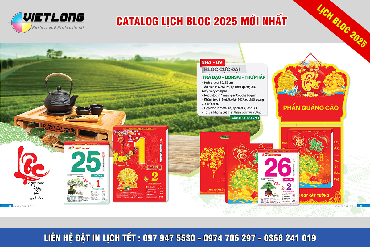 Mẫu lịch Bloc 2025 siêu đại 25x35cm mã NHA09