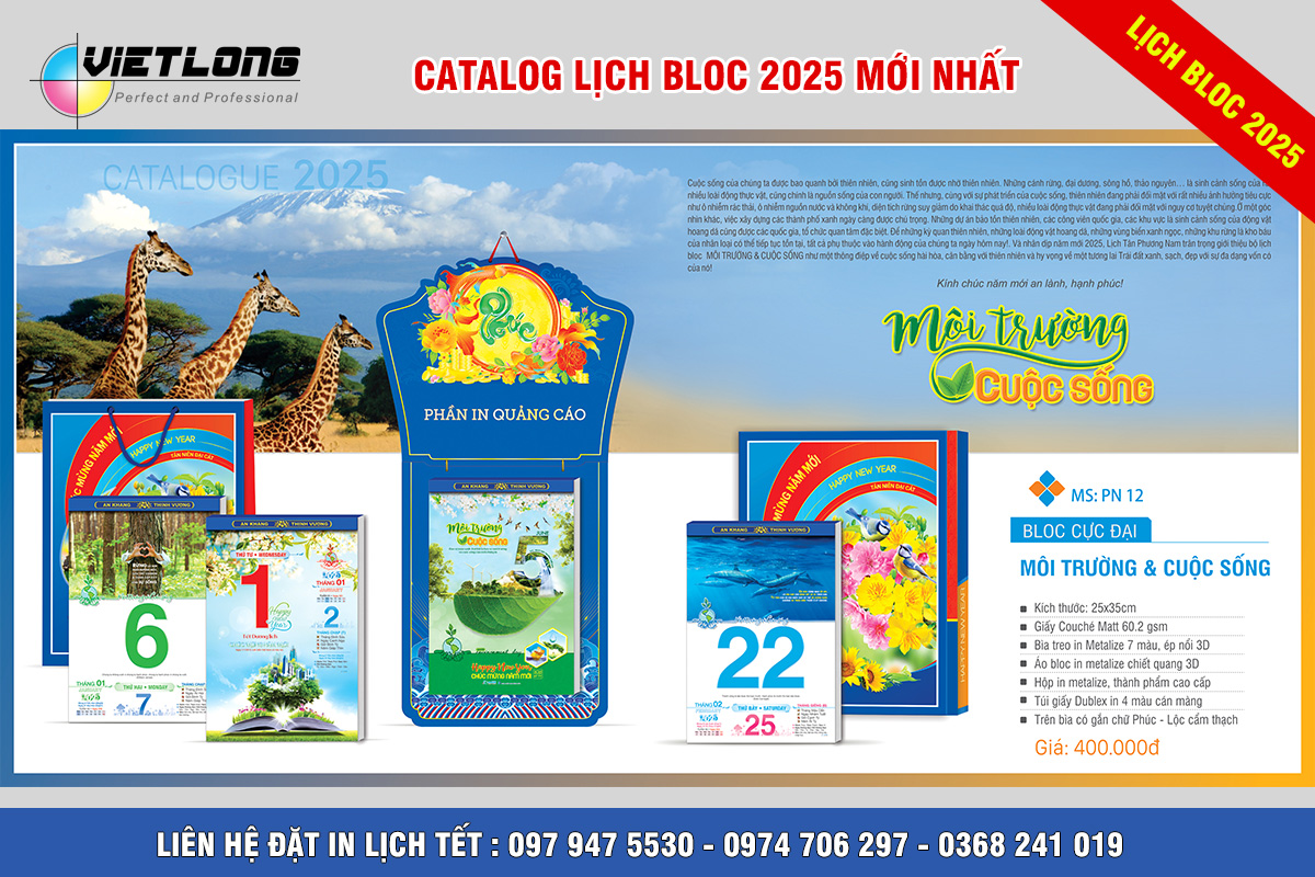 Catalog lịch Bloc 25x35cm 2025 Môi trường cuộc sống
