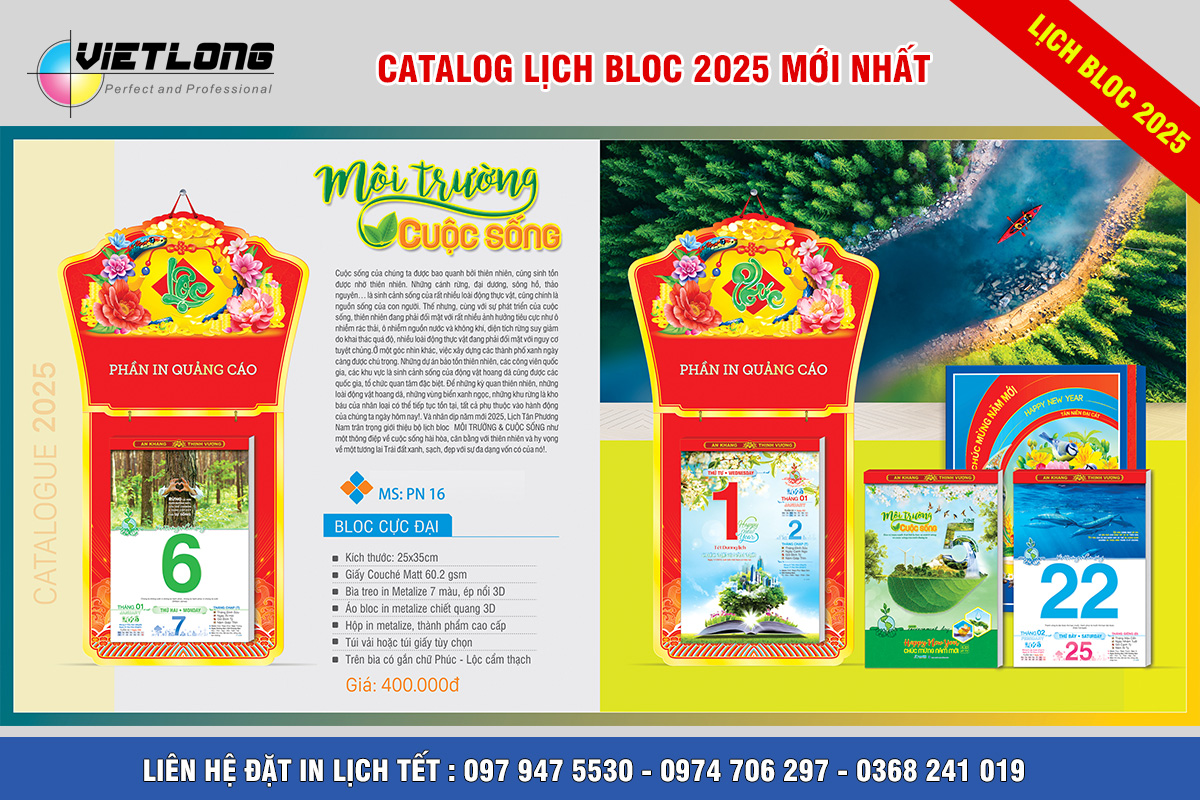 In lịch Bloc cực đại 2025 khổ bloc 25x35cm tại Hà Nội