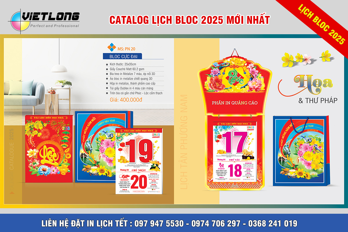 In lịch Bloc cực đại 2025 khổ bloc 25x35cm tại Hà Nội chiết khấu cao