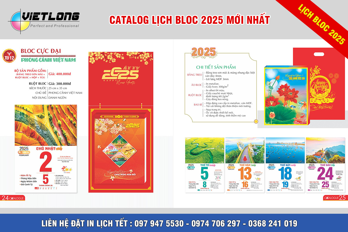 Mẫu lịch Bloc 2025 siêu đại 25x35cm mã TD12