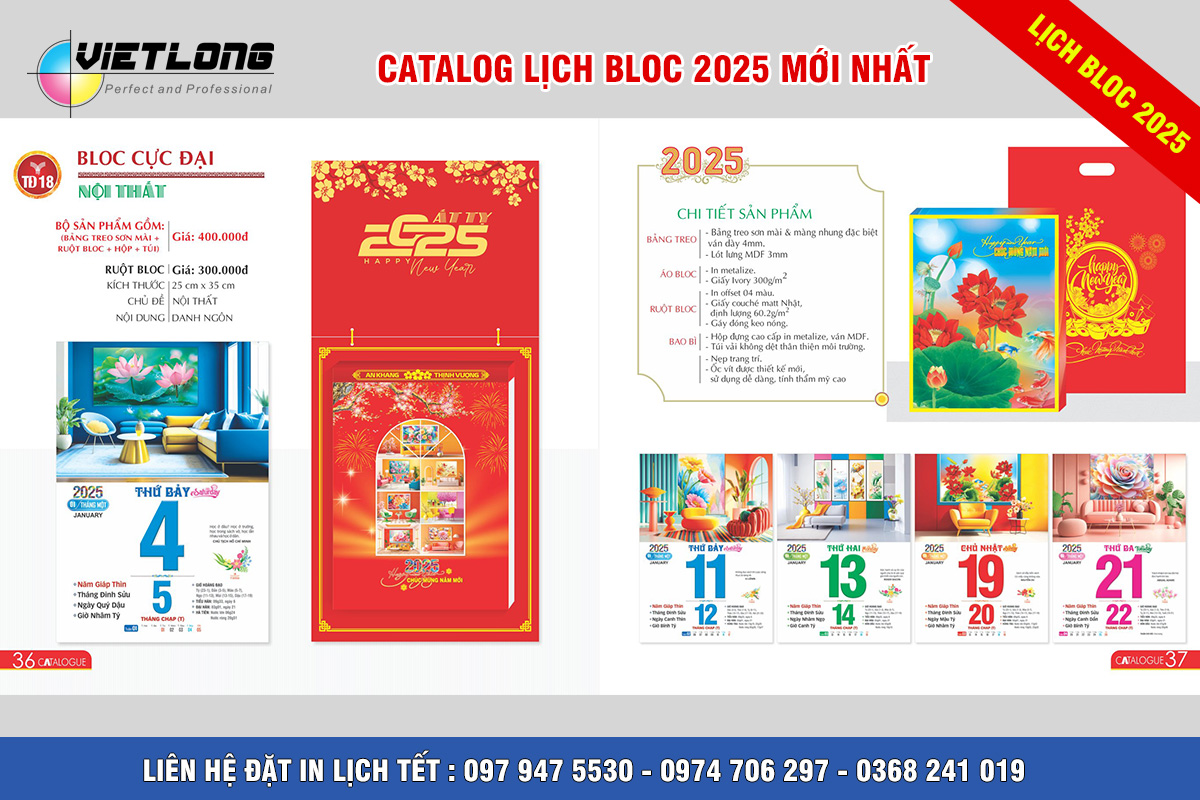 Mẫu lịch Bloc 2025 siêu đại 25x35cm mã TD18