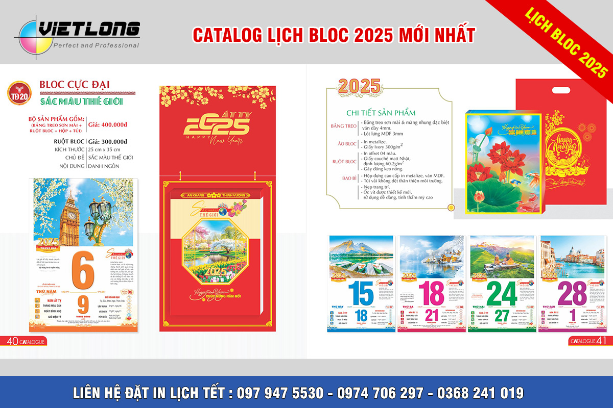 Mẫu lịch Bloc 2025 siêu đại 25x35cm mã TD20