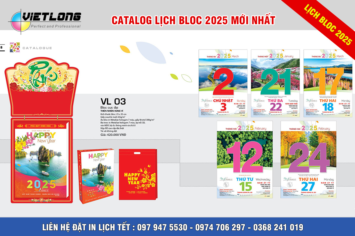Mẫu lịch Bloc 2025 siêu đại 25x35cm mã VL03