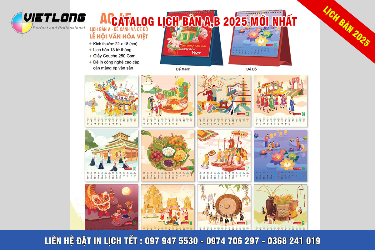 catalog lịch Tết để bàn 2025 Lễ hội văn hóa việt AC45