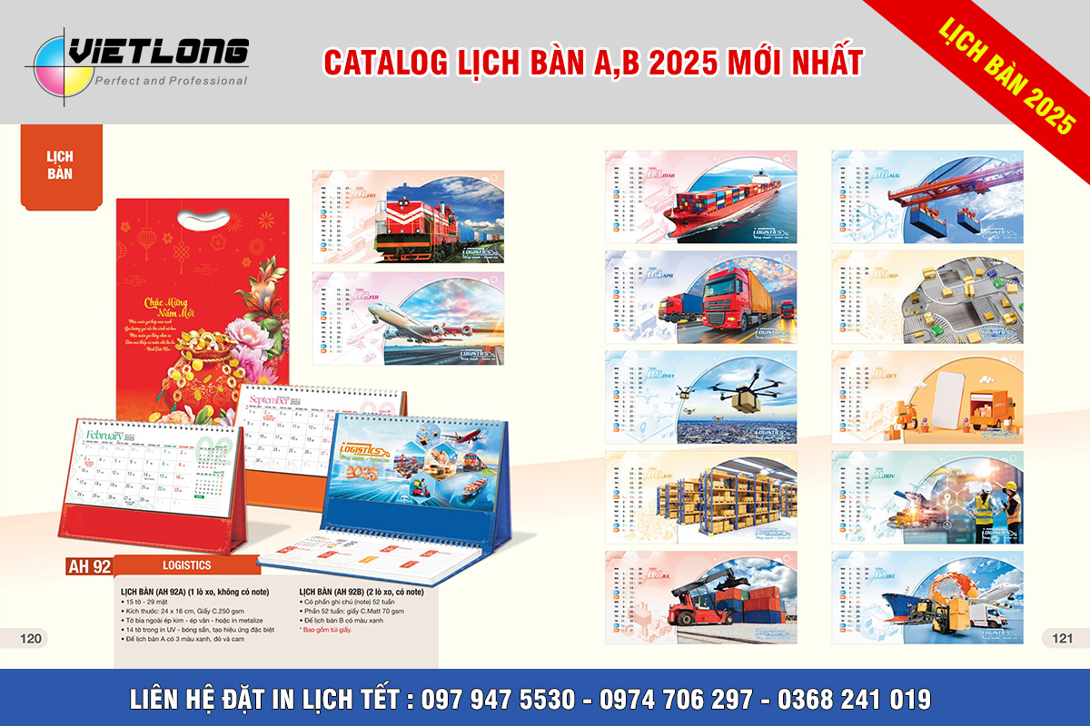 Mẫu lịch bàn 2025 logistics AH92