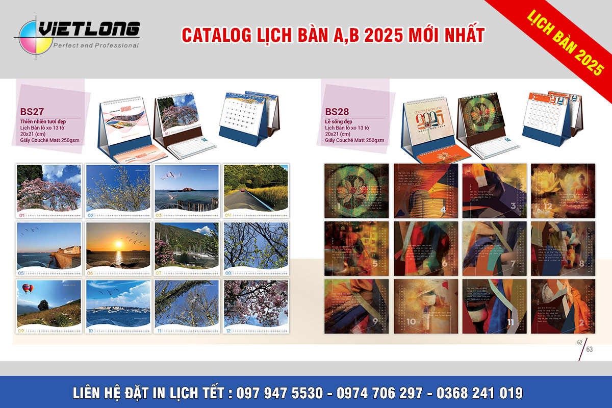 Mẫu lịch Tết để bàn 2025 thiên nhiên tươi đẹp BS27