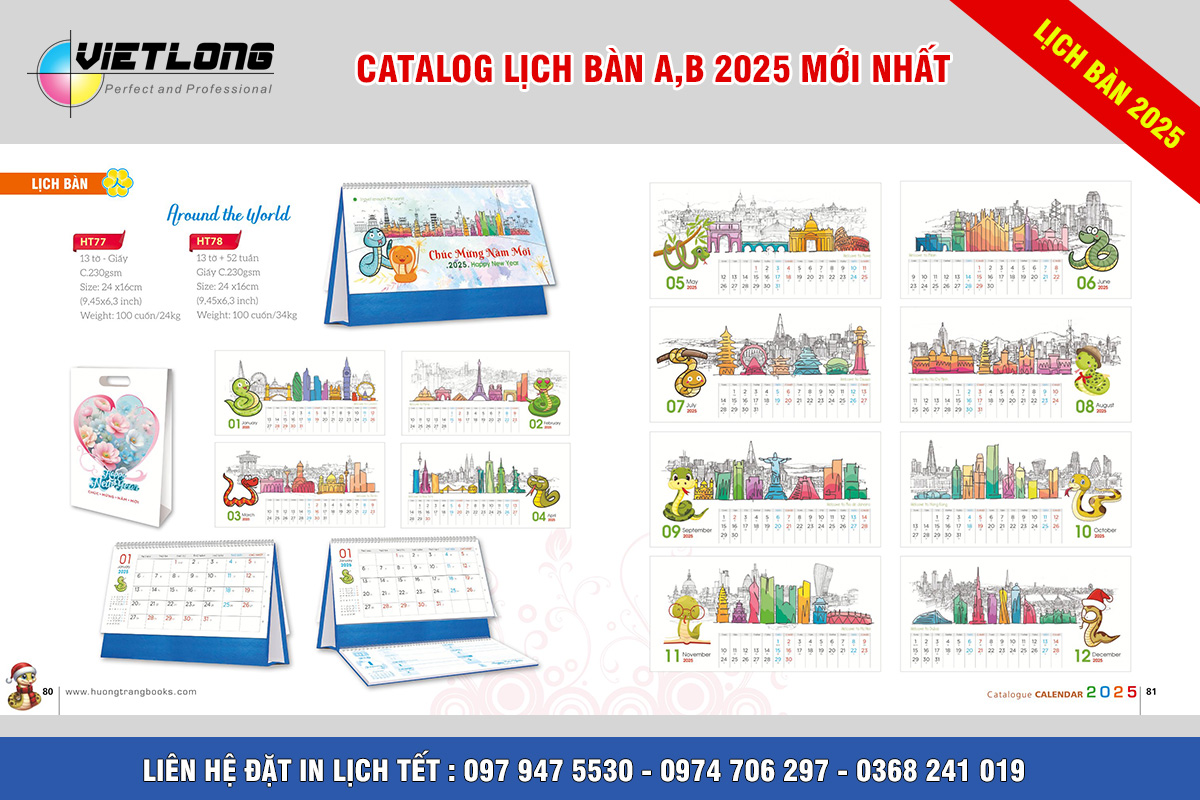 catalog lịch Tết để bàn 2025 Vòng quanh thế giới HT77