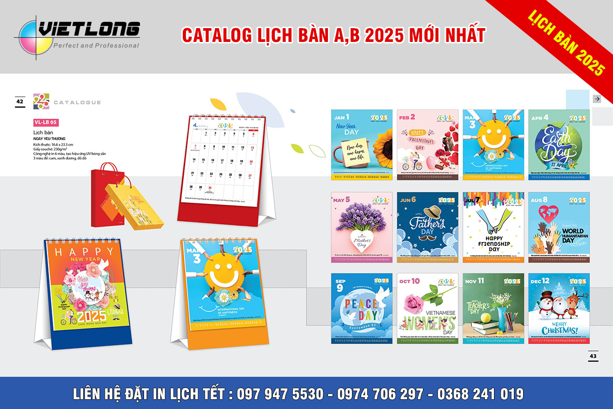Mẫu lịch Tết để bàn 2025 ngày yêu thương LB05
