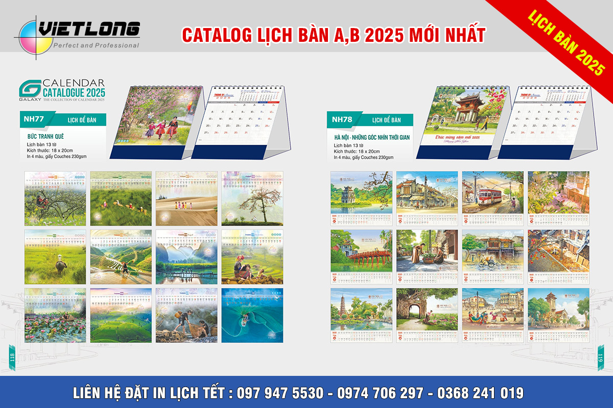 catalog lịch Tết để bàn 2025 Bức tranh quê NH77