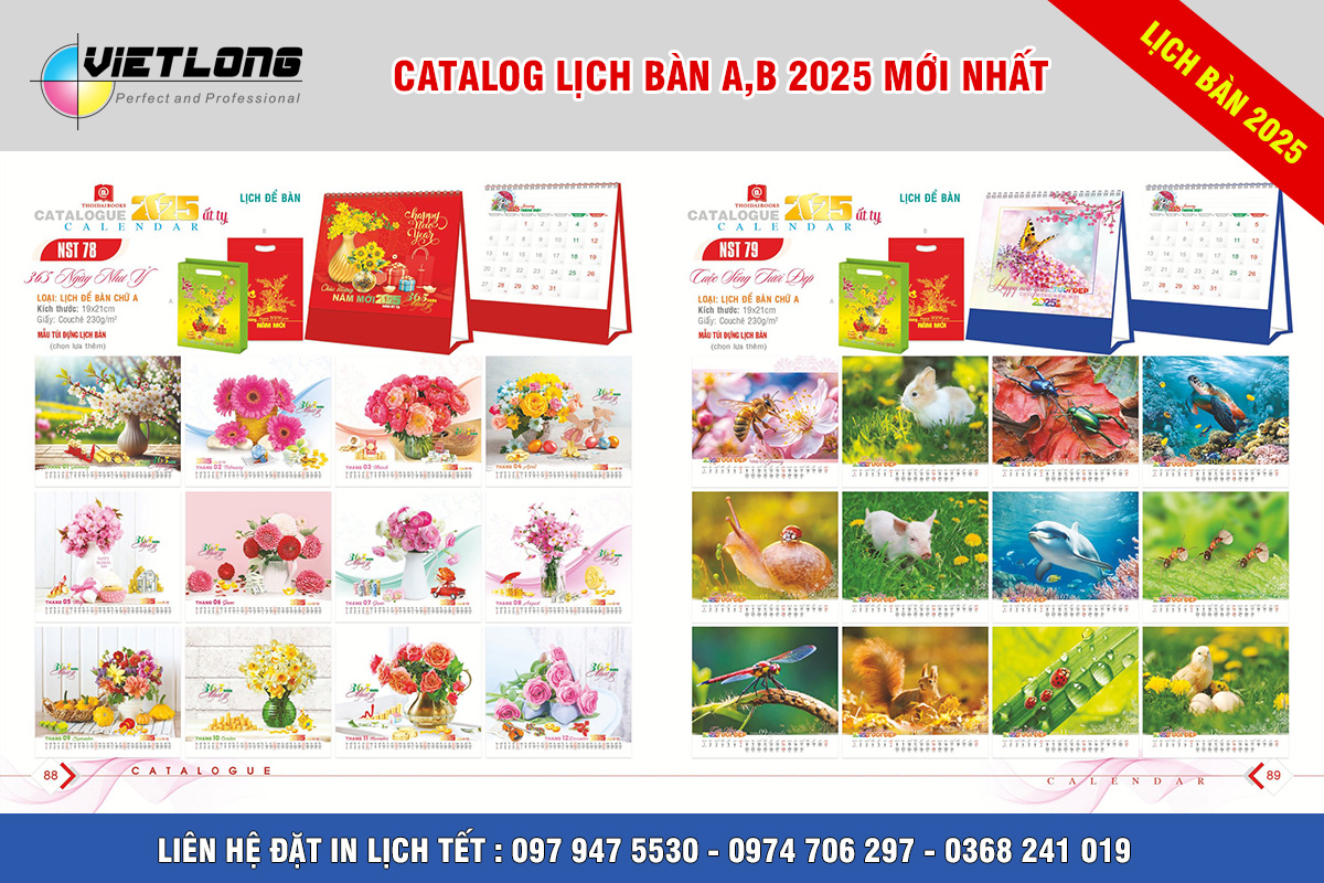Mẫu lịch Tết 2025 để bàn A B 365 ngày như ý NST78