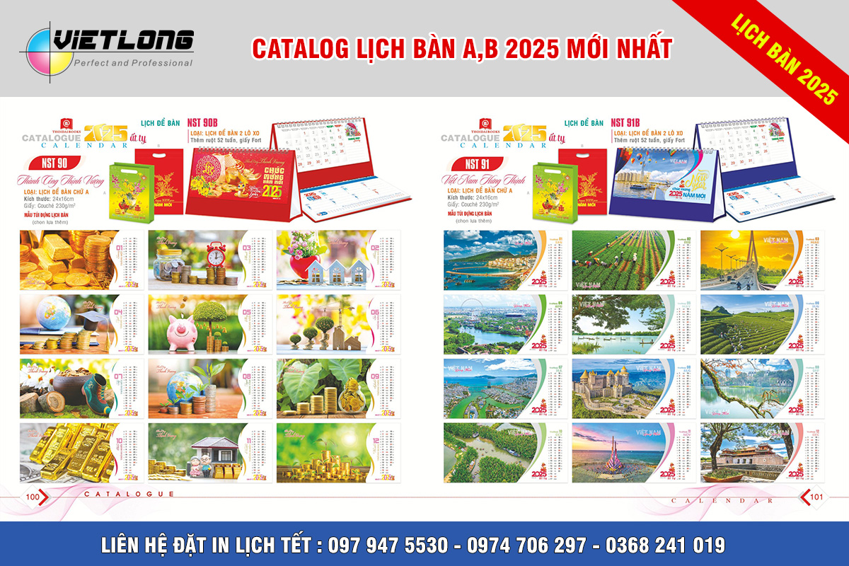 Mẫu lịch Tết 2025 để bàn A B 365 ngày như ý NST90