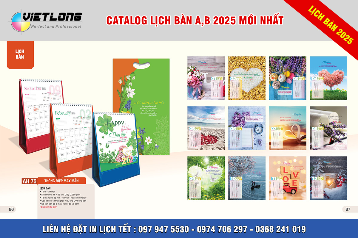Mẫu lịch bàn 2025 thông điệp may mắn