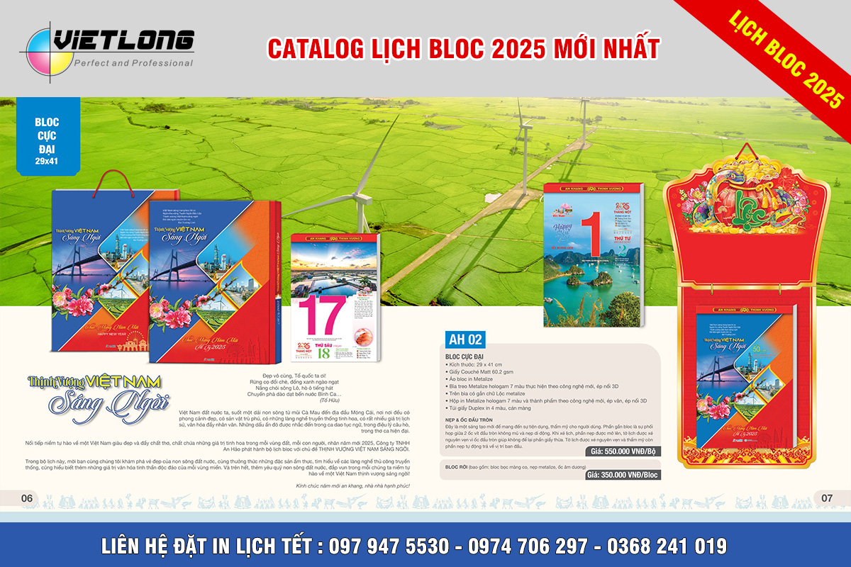 Mẫu lịch Bloc 2025 siêu cực đại 30x40cm