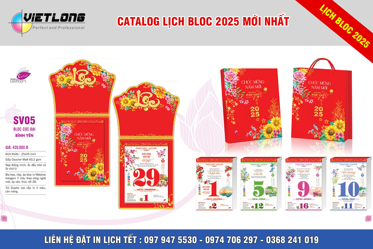 Mẫu lịch Bloc 2025 cỡ 25x35cm Bình Yên