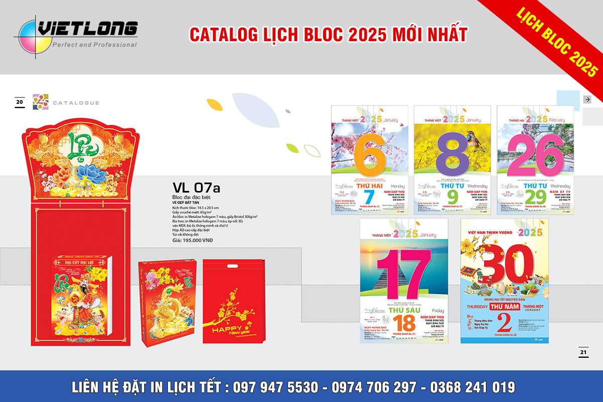 In lịch Bloc đại 2025 tại Hà Nội mã VL07A