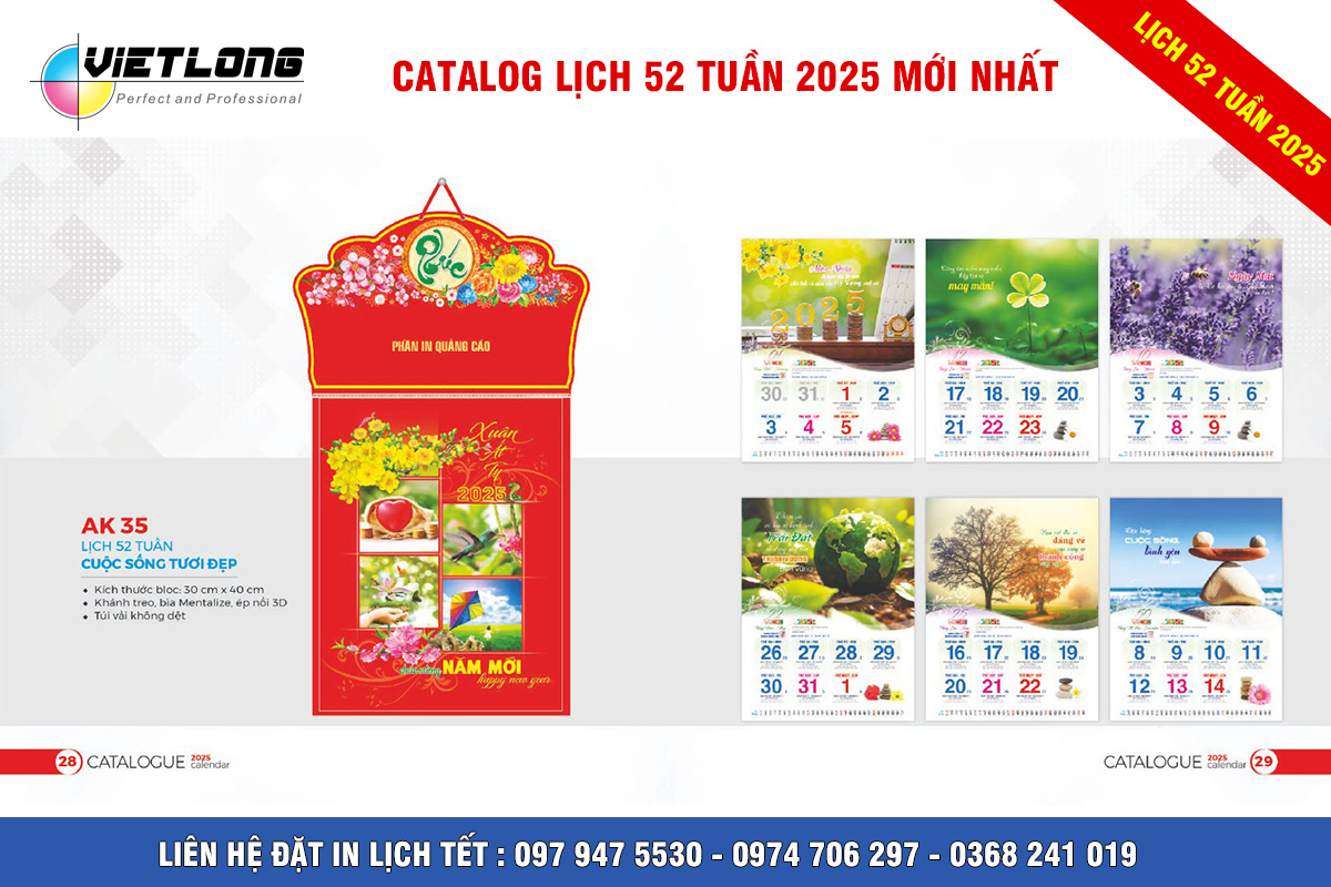 In lịch 52 tuần 2025 tại hà Nội mẫu AK35 cuộc sống tươi đẹp
