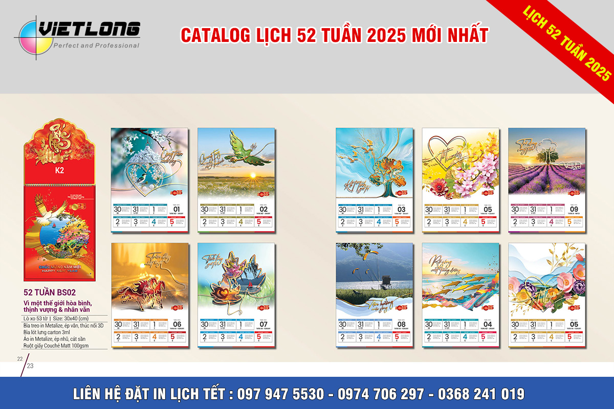 Mẫu lịch 52 tuần 2025 BS02 Vì một thế giới hòa bình thịnh vượng